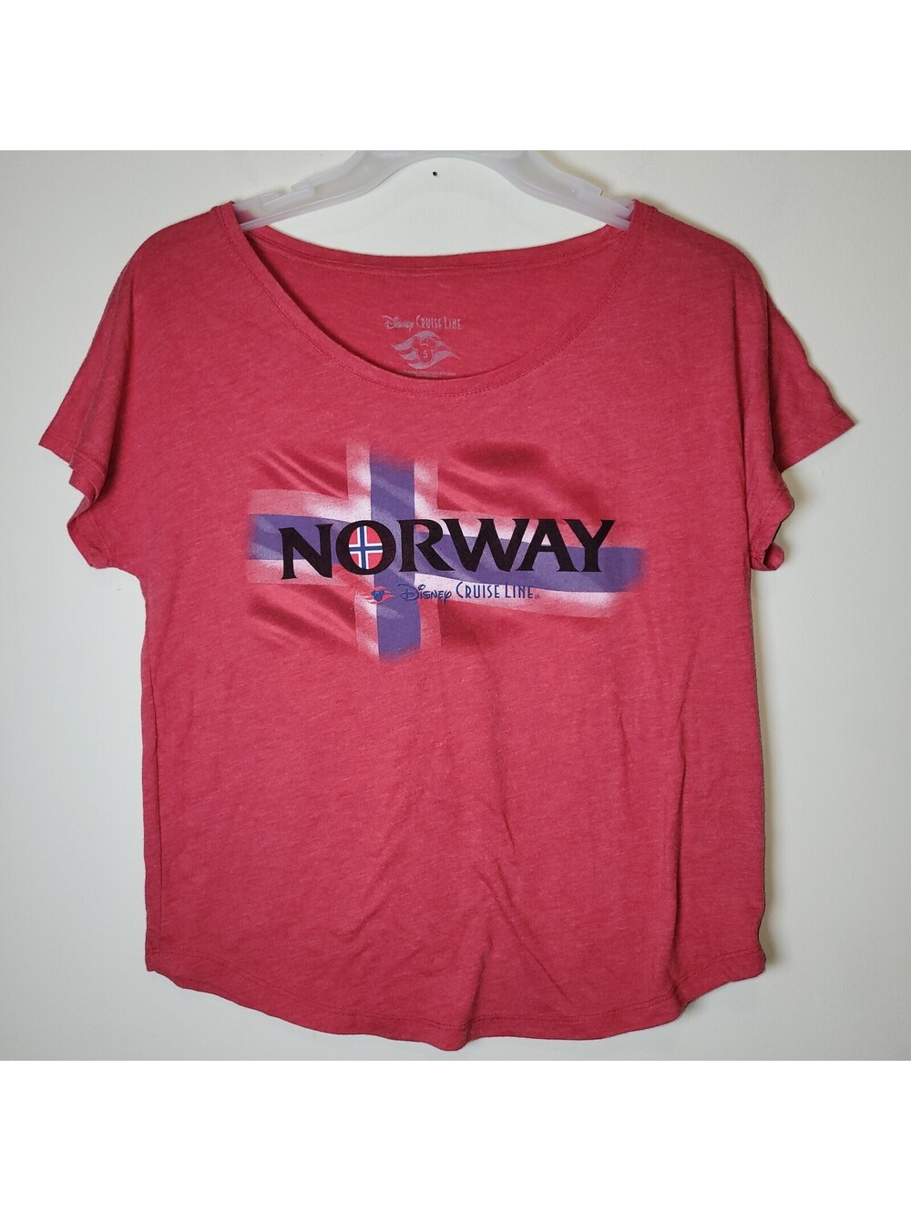 Disney Cruise Line Norway Flag T-Shirt Women's Small S Red Souvenir Top